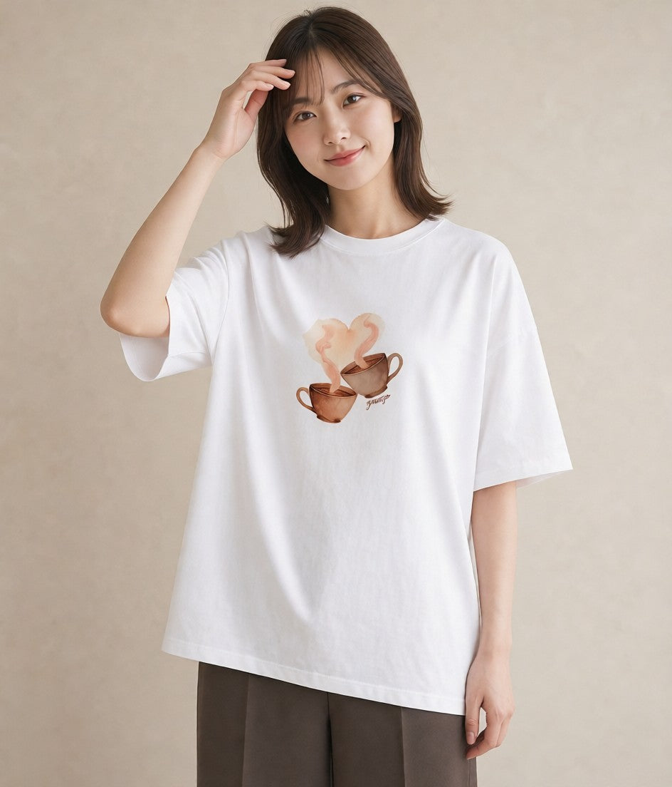 プリントTシャツ レディース カフェオレ 食べ物 フード イラスト きれいめカジュアル ギフト 母の日 白T