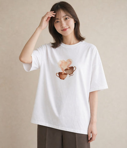 プリントTシャツ レディース カフェオレ 食べ物 フード イラスト きれいめカジュアル ギフト 母の日 白T