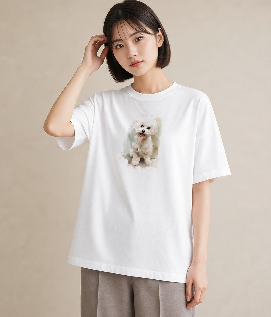 プリントTシャツ レディース わんちゃん 犬 いぬ イラスト 淡色 カジュアルコーデ 買い物 白T