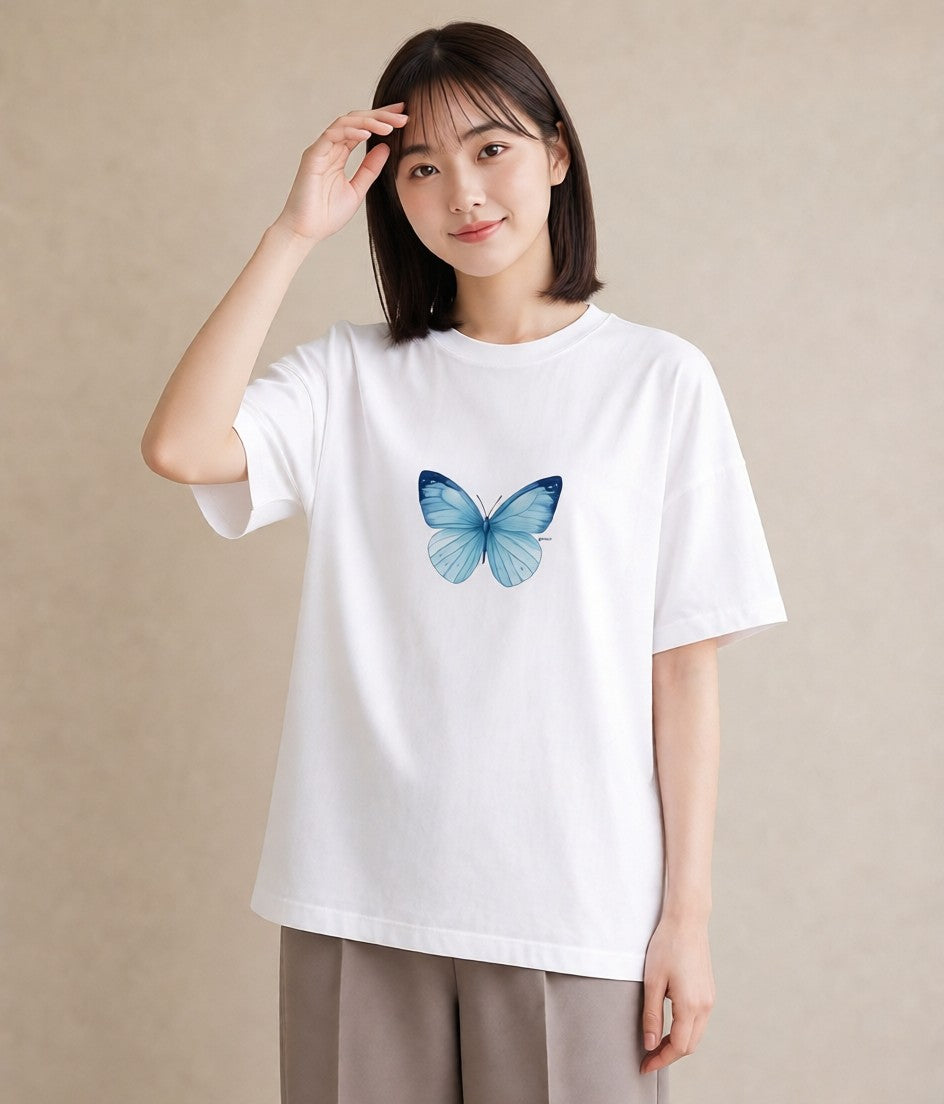 デザインTシャツ レディース ちょうちょ 蝶 バタフライ 昆虫 虫 イラスト ポップ 友達ギフト 部屋着 白T