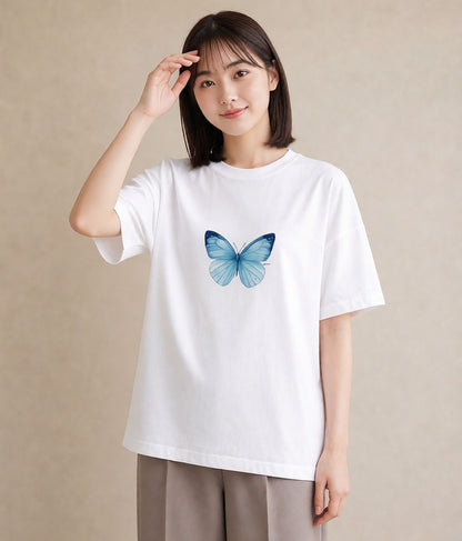 デザインTシャツ レディース ちょうちょ 蝶 バタフライ 昆虫 虫 イラスト ポップ 友達ギフト 部屋着 白T