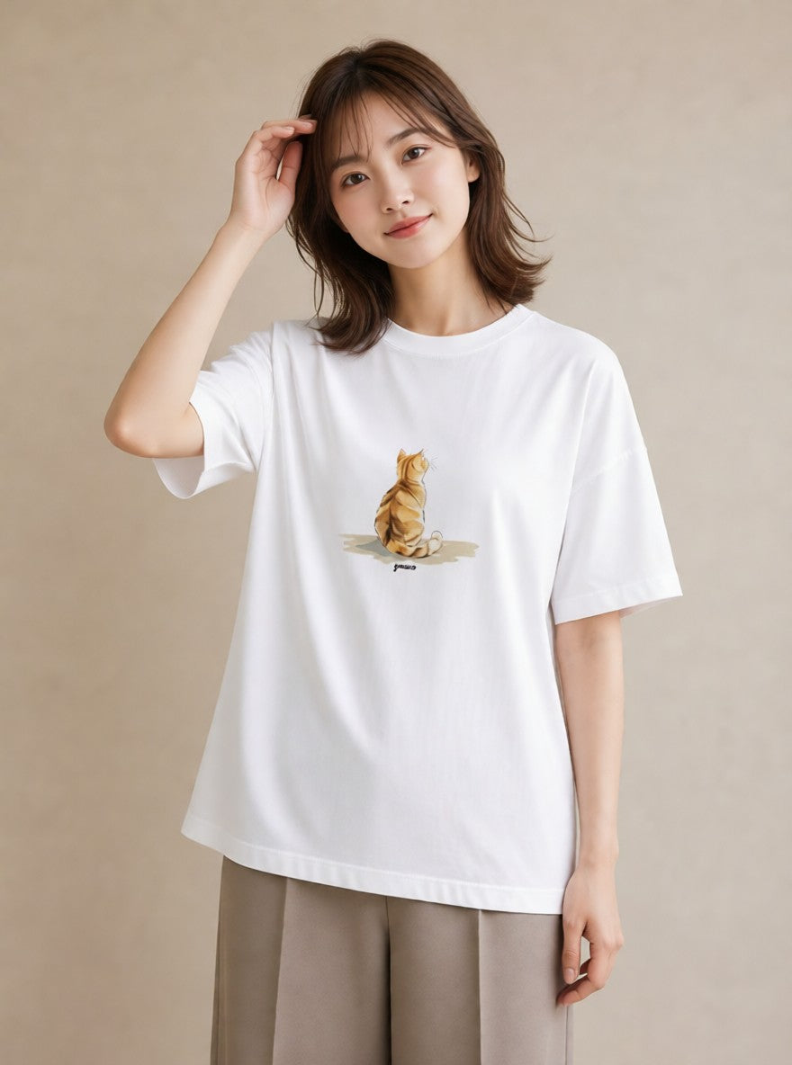 Tシャツ レディース エキゾチックショートヘア 猫 ねこ イラスト 旅行コーデ 社会人 女性 白T