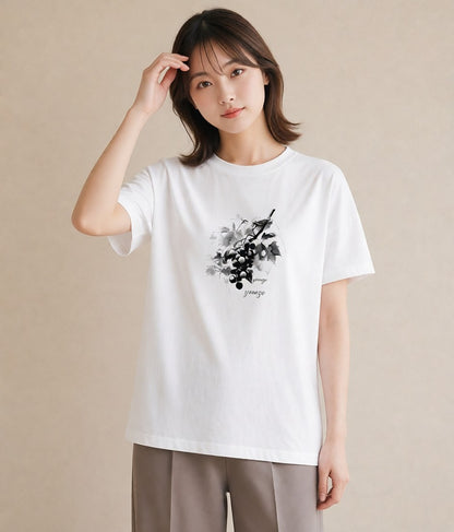 Tシャツ レディース ぶどう 葡萄 食べ物 フード イラスト ゆるコーデ ギフト 母の日 白T