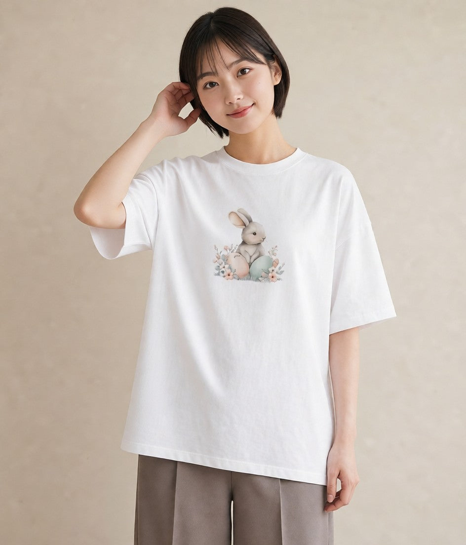 Tシャツ レディース うさぎ ウサギ ラビット ペット 動物 イラスト 上品 女性向けギフト 散歩 白T