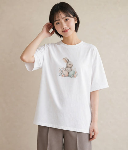 Tシャツ レディース うさぎ ウサギ ラビット ペット 動物 イラスト 上品 女性向けギフト 散歩 白T