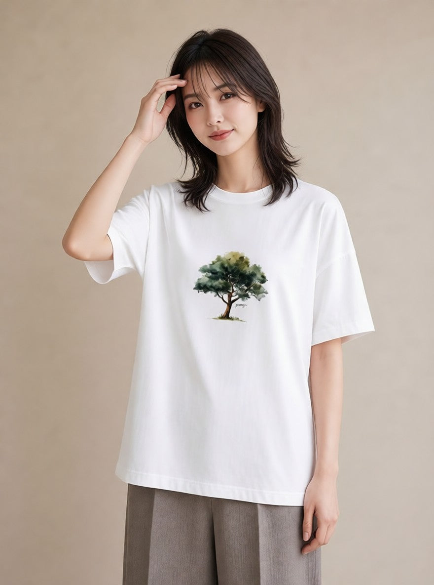 デザインTシャツ レディース 森 植物 ボタニカル イラスト ゆるコーデ お出かけ 普段着 白T