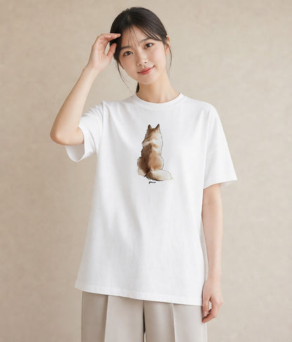 デザインTシャツ レディース 犬好き 犬 いぬ イラスト ママ カフェ服 白T