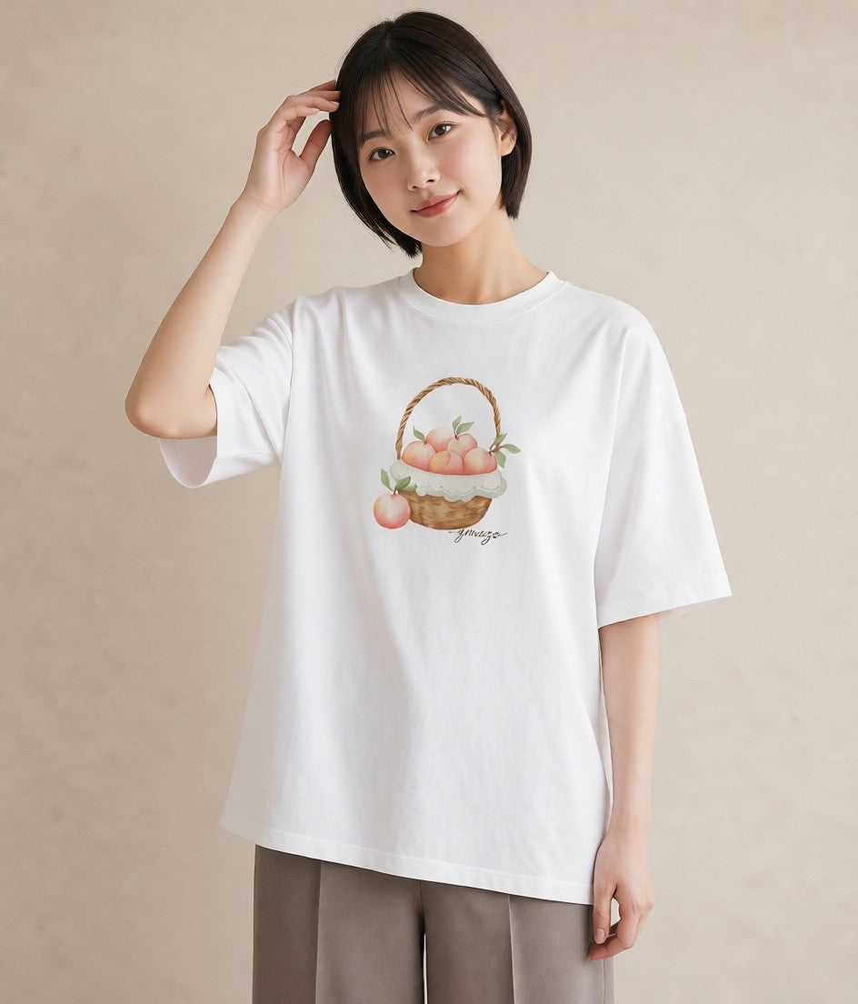 半袖Tシャツ レディース マカロン 食べ物 フード イラスト こなれ感 普段着 週末コーデ 白T