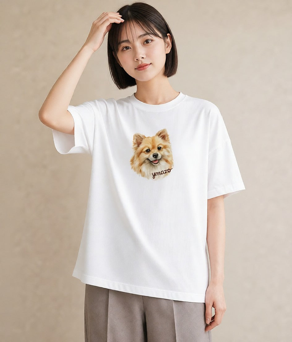 半袖Tシャツ レディース ポメラニアン ポメ 犬 いぬ イラスト ボタニカル 部屋着 女性向けギフト 白T