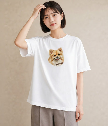 半袖Tシャツ レディース ポメラニアン ポメ 犬 いぬ イラスト ボタニカル 部屋着 女性向けギフト 白T