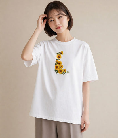 プリントTシャツ レディース ひまわり 向日葵 花 花柄 イラスト こなれ感 送別ギフト 通勤 白T