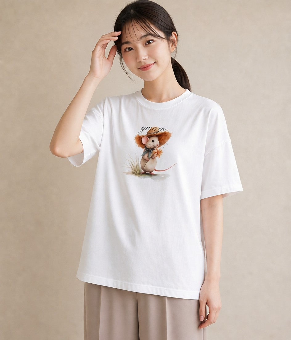デザインTシャツ レディース デグー ペット 動物 イラスト 淡色 休日 ペアコーデ 白T