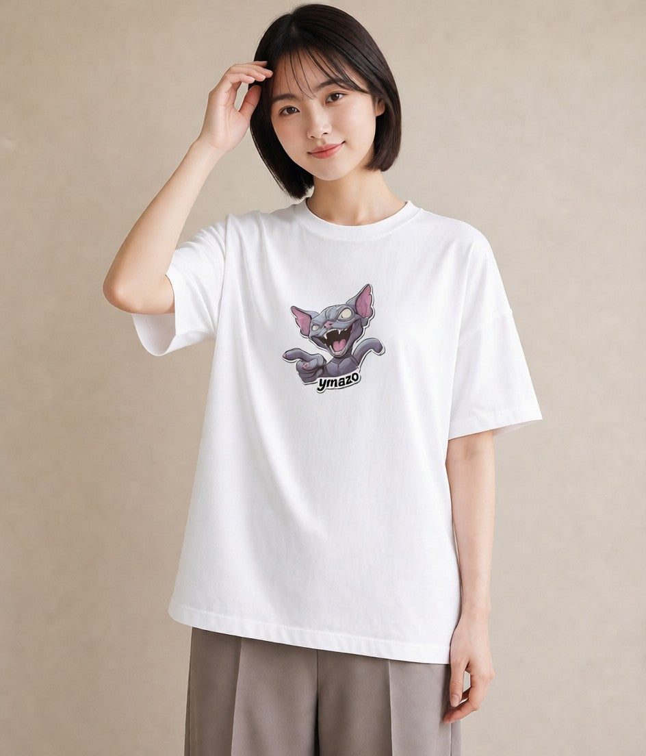 プリントTシャツ レディース スフィンクス 猫 ねこ イラスト ラフ ビーチ デイリーウェア 白T