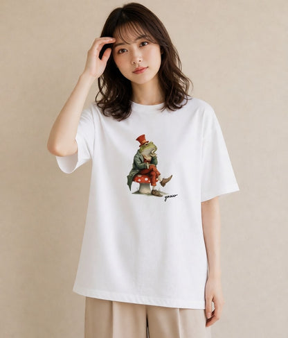 デザインTシャツ レディース アマガエル ペット 動物 イラスト 個性的 夏コーデ 通学 白T
