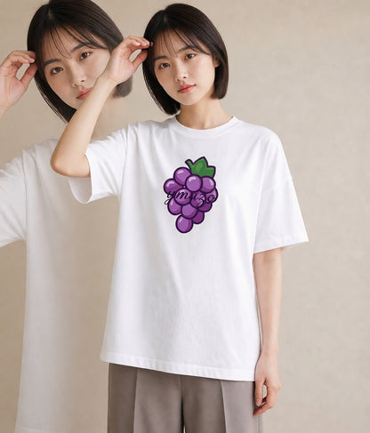Tシャツ レディース ぶどう 葡萄 食べ物 フード イラスト きれいめカジュアル ミセス 春コーデ 白T