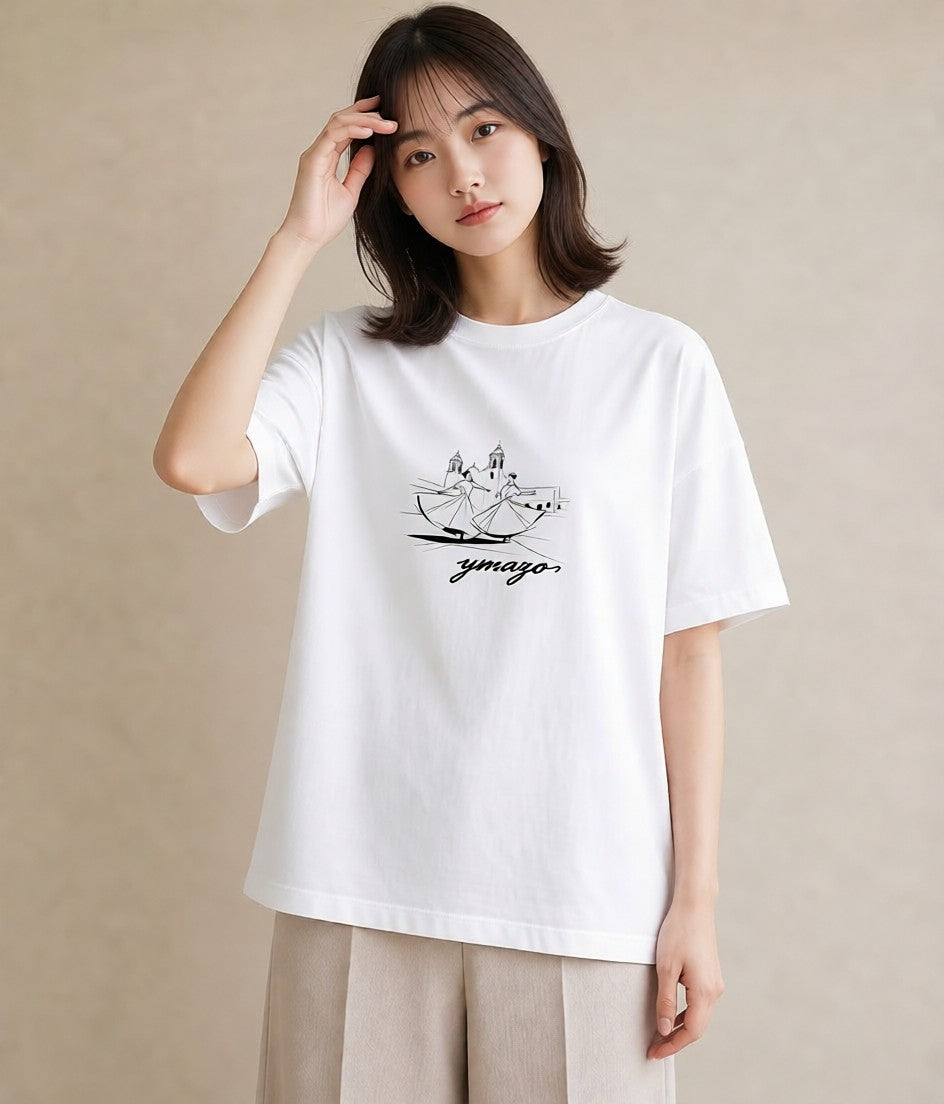 半袖Tシャツ レディース バレエシューズ バレエ トウシューズ ナチュラル アンティーク イラスト 可愛い 海 カフェ巡り 白T