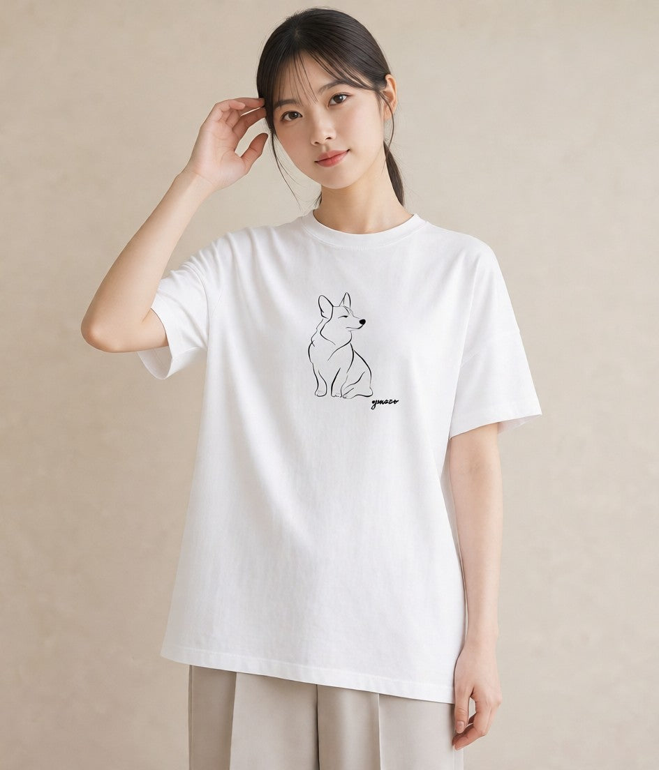 デザインTシャツ レディース 犬 いぬ わんこ イラスト 韓国風 旅行用 海 白T