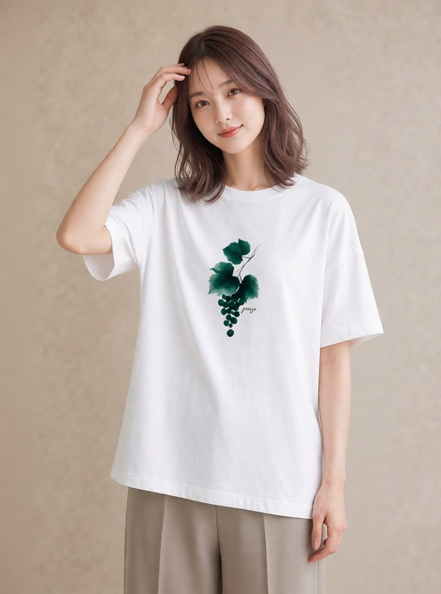 プリントTシャツ レディース つる 植物 ボタニカル イラスト 淡色 海 カフェ巡り 白T