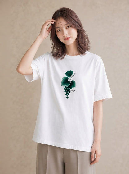 プリントTシャツ レディース つる 植物 ボタニカル イラスト 淡色 海 カフェ巡り 白T