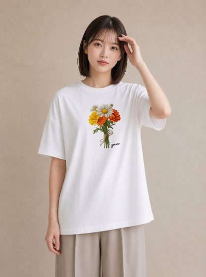 デザインTシャツ レディース マーガレット 花 花柄 イラスト 上品 社会人 女性 白T