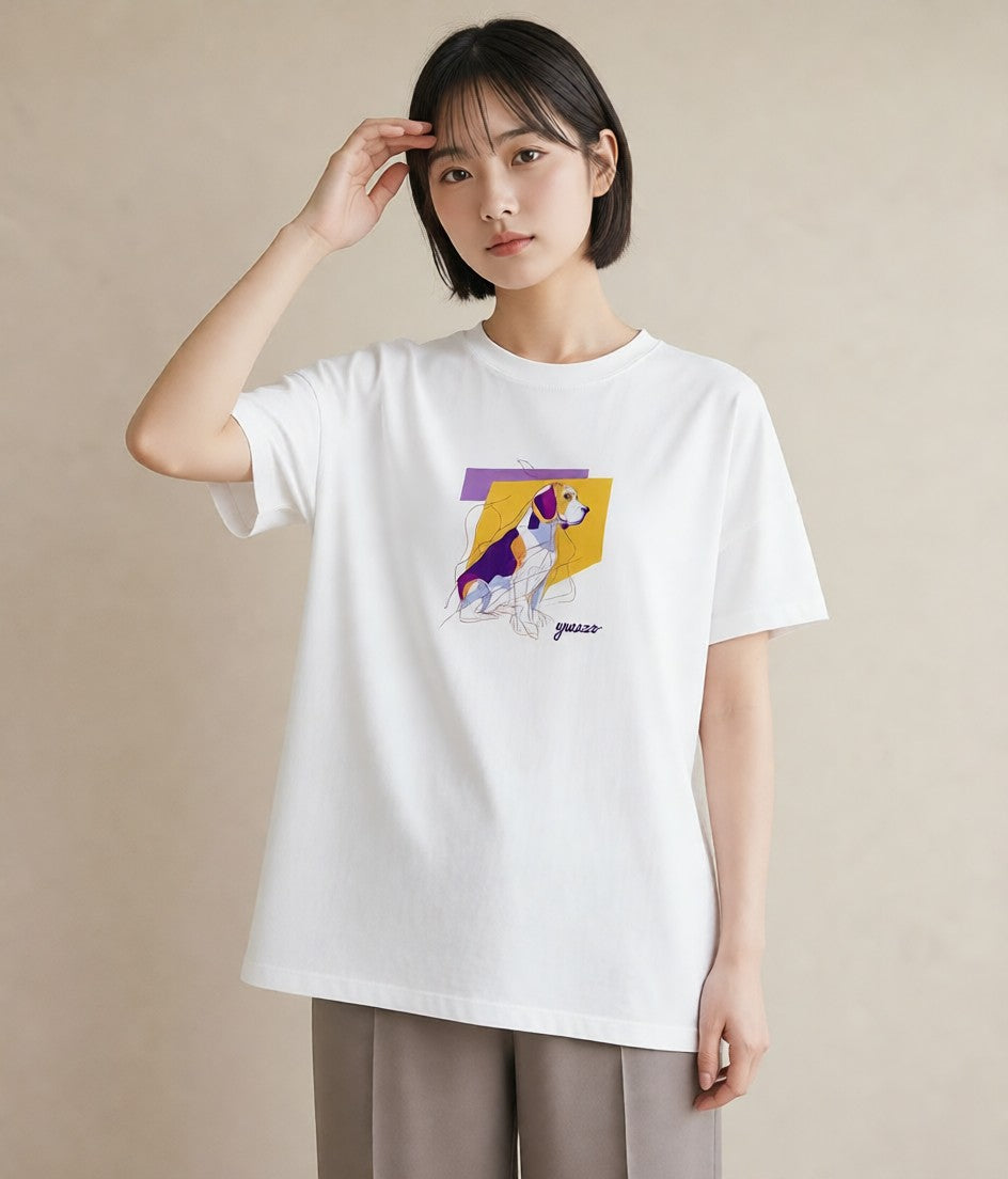 Tシャツ レディース ビーグル 犬 いぬ イラスト ガーリー お出かけ 普段着 白T