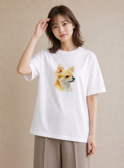 Tシャツ レディース チワワ 犬 いぬ イラスト 手描き風 お出かけ 普段着 白T
