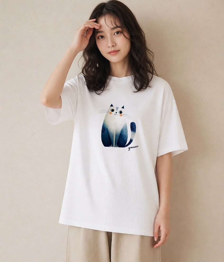Tシャツ レディース ブリティッシュショートヘア 猫 ねこ イラスト ゆるコーデ お揃い 親子 白T