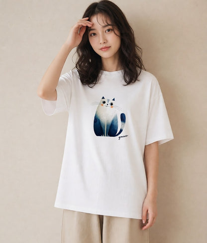 Tシャツ レディース ブリティッシュショートヘア 猫 ねこ イラスト ゆるコーデ お揃い 親子 白T