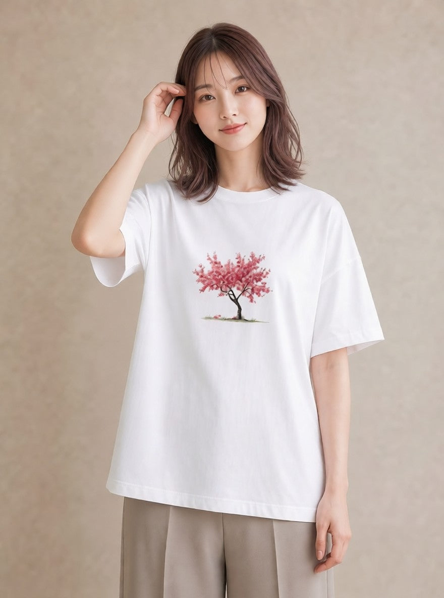 デザインTシャツ レディース 盆栽 植物 ボタニカル イラスト カジュアル ラフ レイヤード 白T