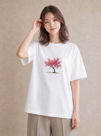デザインTシャツ レディース 盆栽 植物 ボタニカル イラスト カジュアル ラフ レイヤード 白T