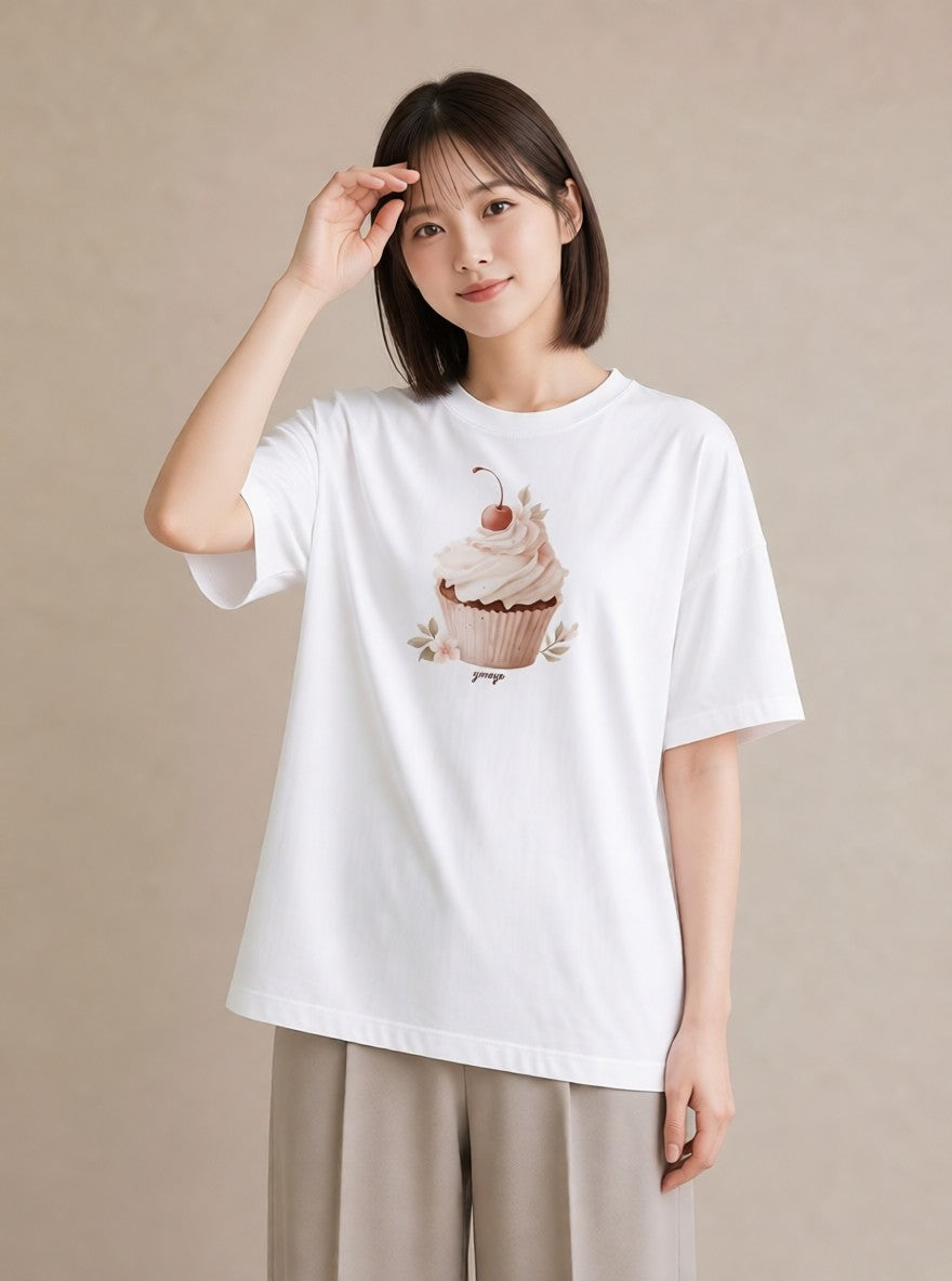 Tシャツ レディース マフィン 食べ物 フード イラスト ヴィンテージ風 女子会 お揃い 白T