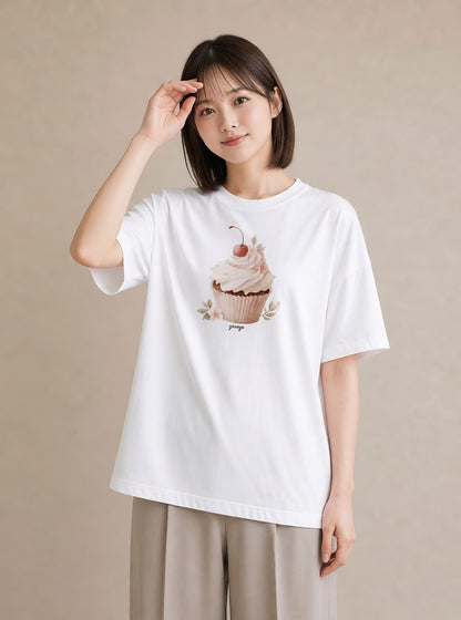 Tシャツ レディース マフィン 食べ物 フード イラスト ヴィンテージ風 女子会 お揃い 白T