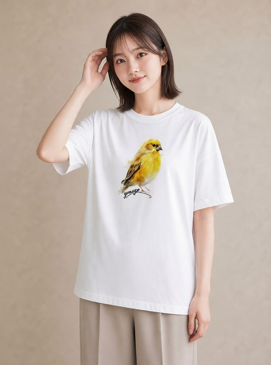 半袖Tシャツ レディース シマエナガ しまえなが 動物 アニマル イラスト カジュアル 通勤 在宅 白T