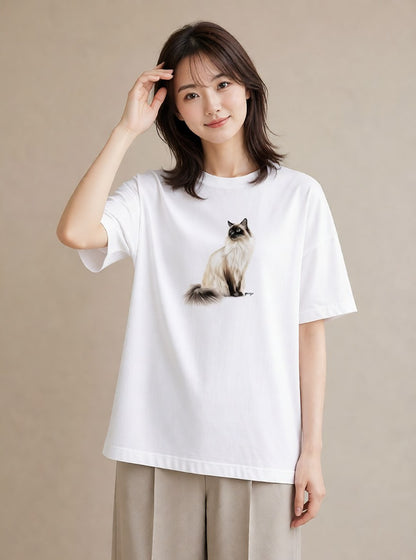 グラフィックTシャツ レディース 猫好き 猫 ねこ イラスト カフェ巡り 女子会 白T