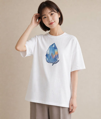 プリントTシャツ レディース オーロラ 星空 宇宙 イラスト ボタニカル 通勤 在宅 白T