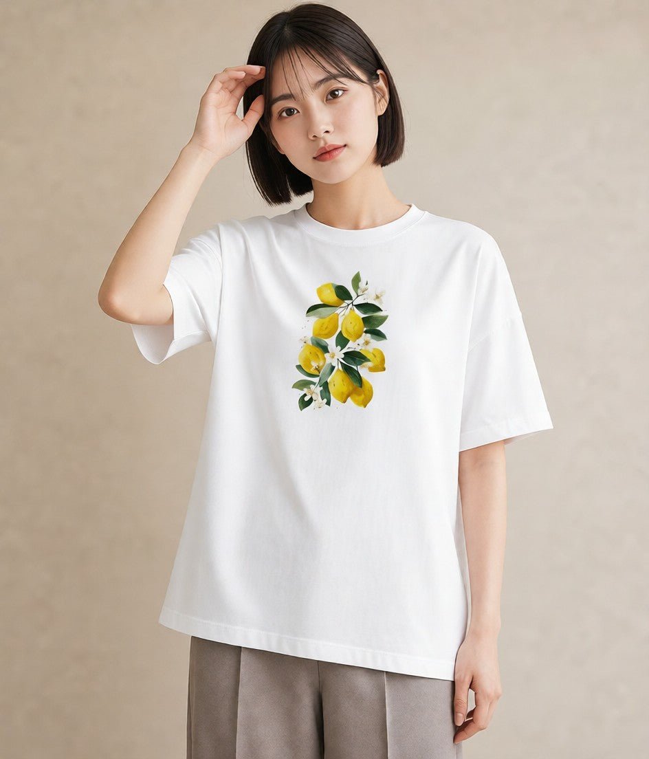 プリントTシャツ レディース レモン 檸檬 食べ物 フード イラスト 手描き風 カフェ巡り 女子会 白T