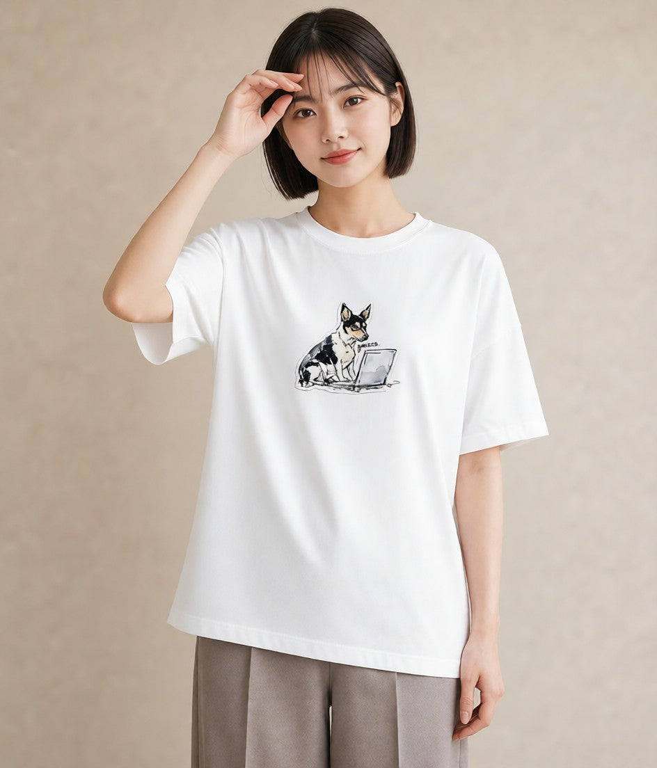 プリントTシャツ レディース 犬 いぬ イラスト 水彩風 母の日 ビーチ 白T