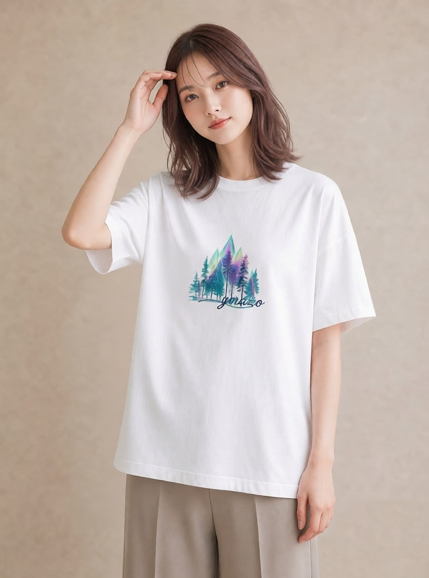 グラフィックTシャツ レディース オーロラ 星空 宇宙 イラスト 淡色 母娘コーデ 自分用 白T