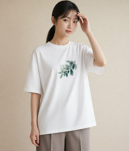 プリントTシャツ レディース 松ぼっくり 植物 ボタニカル イラスト ゆるコーデ 散歩 お出かけ 白T