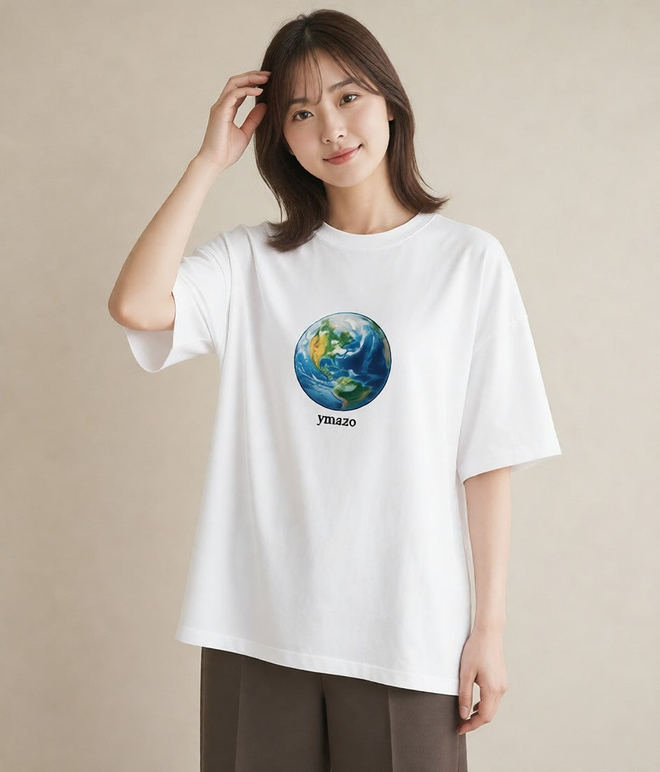 グラフィックTシャツ レディース 地球 星空 宇宙 イラスト ユニーク ビーチ デイリーウェア 白T
