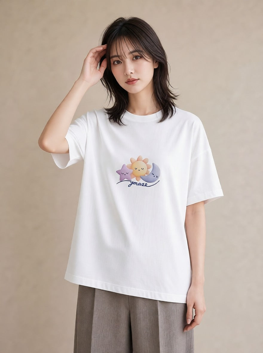 グラフィックTシャツ レディース 星 星空 宇宙 イラスト モード 散歩 お出かけ 白T