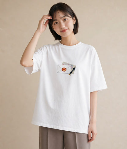 デザインTシャツ レディース 封蝋 手紙 アンティーク ナチュラル イラスト ラフ 女性 旅行用 白T
