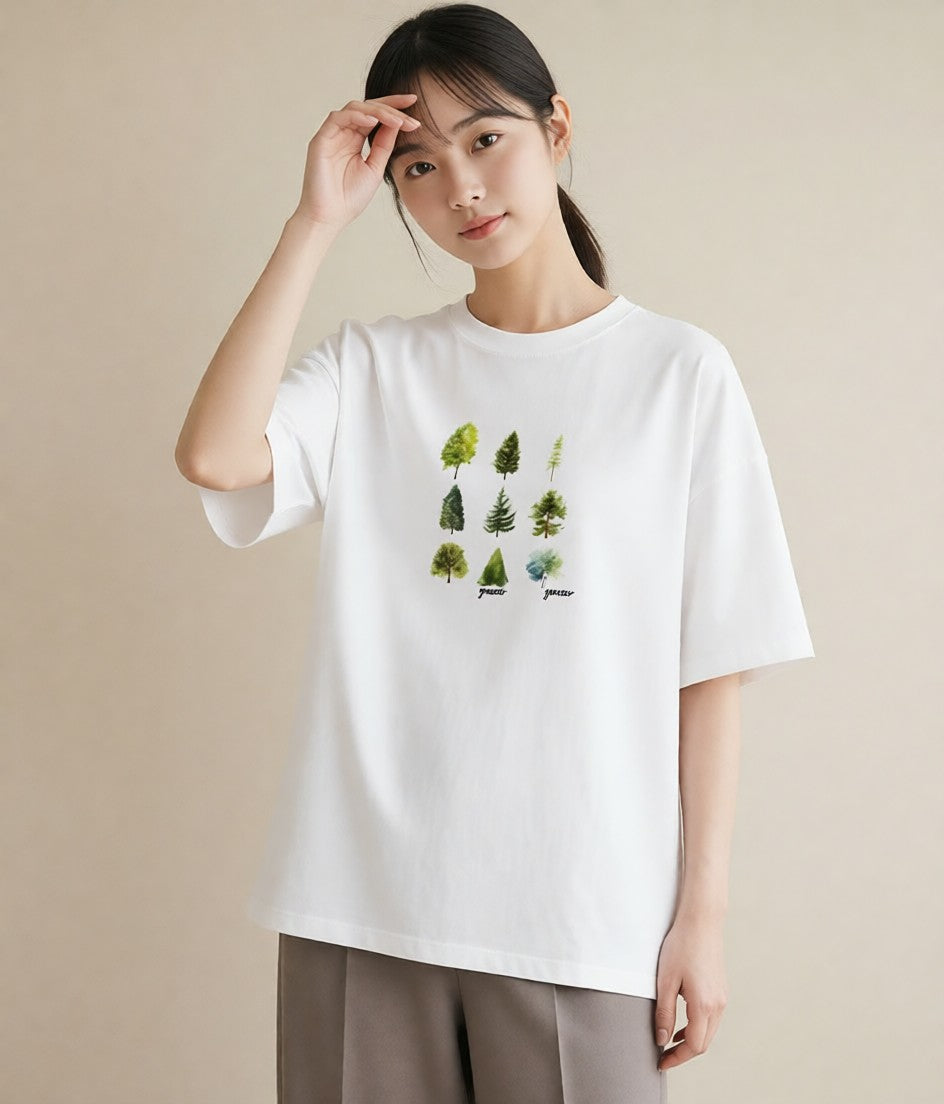 半袖Tシャツ レディース 木 植物 ボタニカル イラスト レトロ デイリーウェア 休日 白T