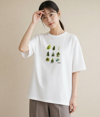 半袖Tシャツ レディース 木 植物 ボタニカル イラスト レトロ デイリーウェア 休日 白T