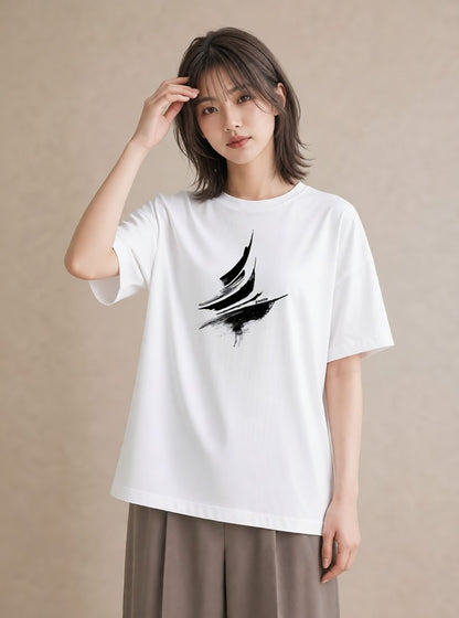 グラフィックTシャツ レディース 紙の船 水辺 ナチュラル アンティーク イラスト カジュアル 母の日 ビーチ 白T