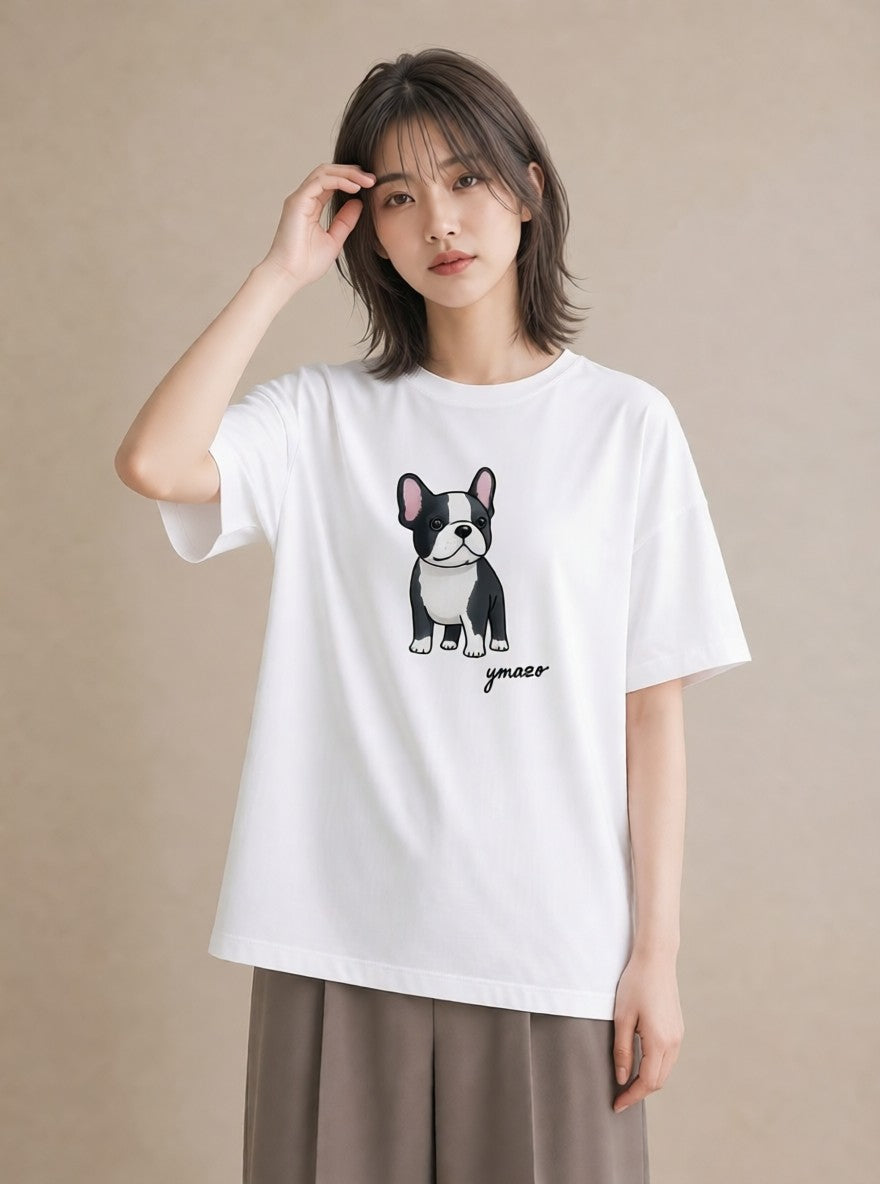 半袖Tシャツ レディース いぬ 犬 ワンコ イラスト カフェコーデ 部屋着 女性向けギフト 白T