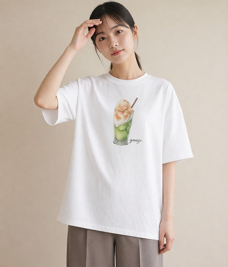 グラフィックTシャツ レディース カフェオレ 食べ物 フード イラスト ラフ 女性 旅行用 白T