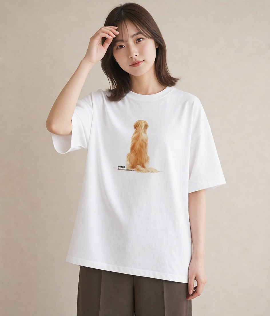 半袖Tシャツ レディース ゴールデンレトリバー ゴールデン 犬 いぬ イラスト ニュアンス 女性 旅行用 白T