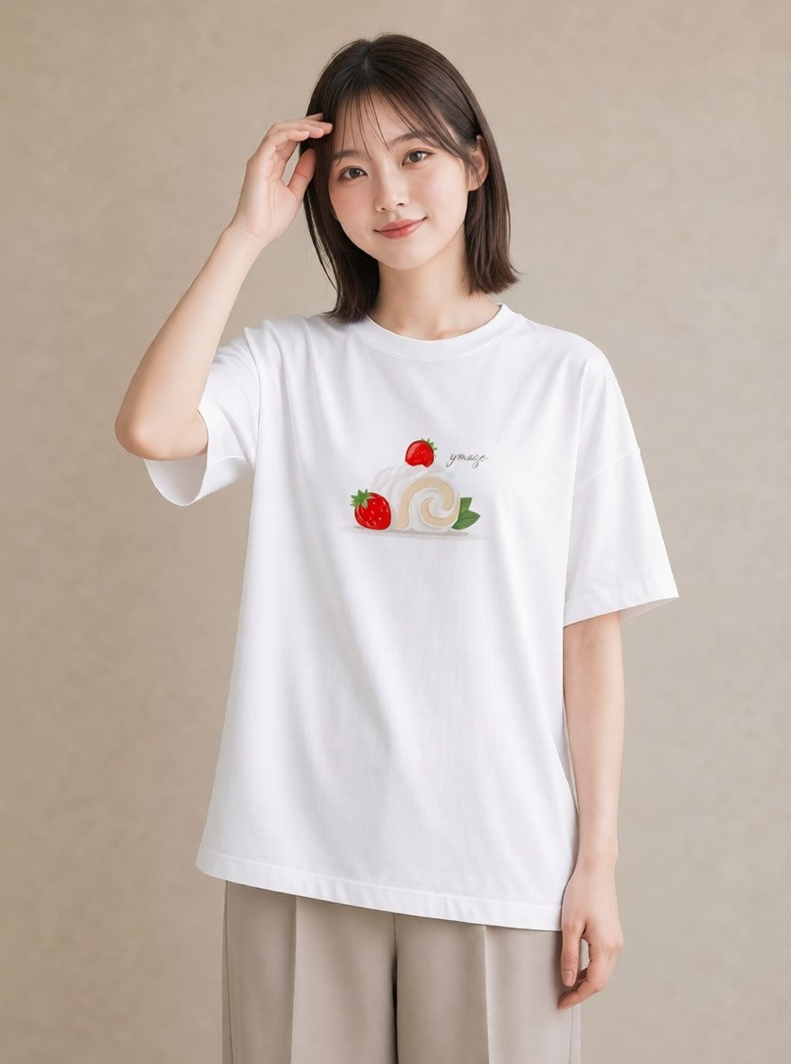 Tシャツ レディース ショートケーキ 食べ物 フード イラスト ユニーク デート 帰省 白T