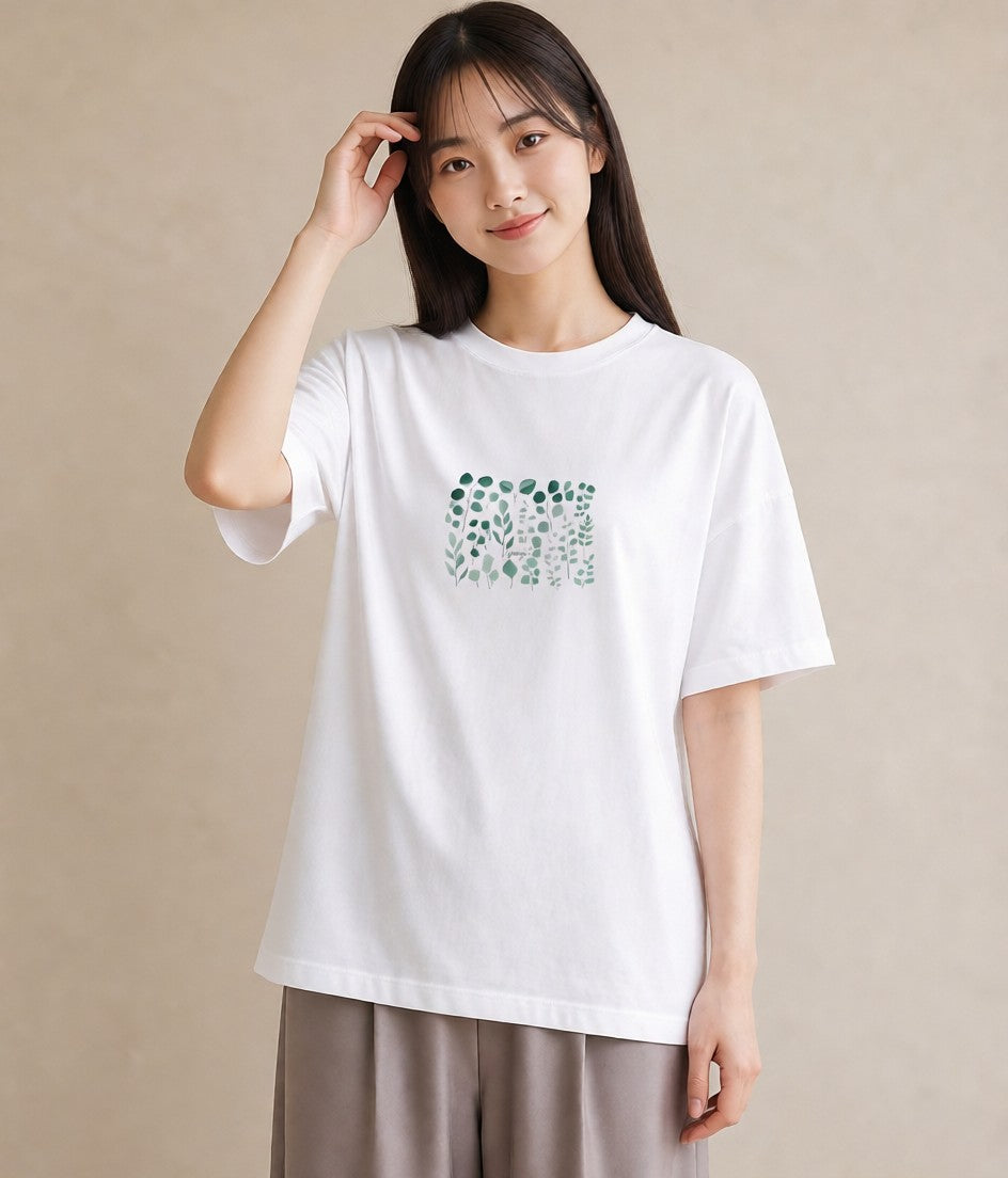 グラフィックTシャツ レディース ボタニカル 植物 イラスト ママ カフェ服 白T